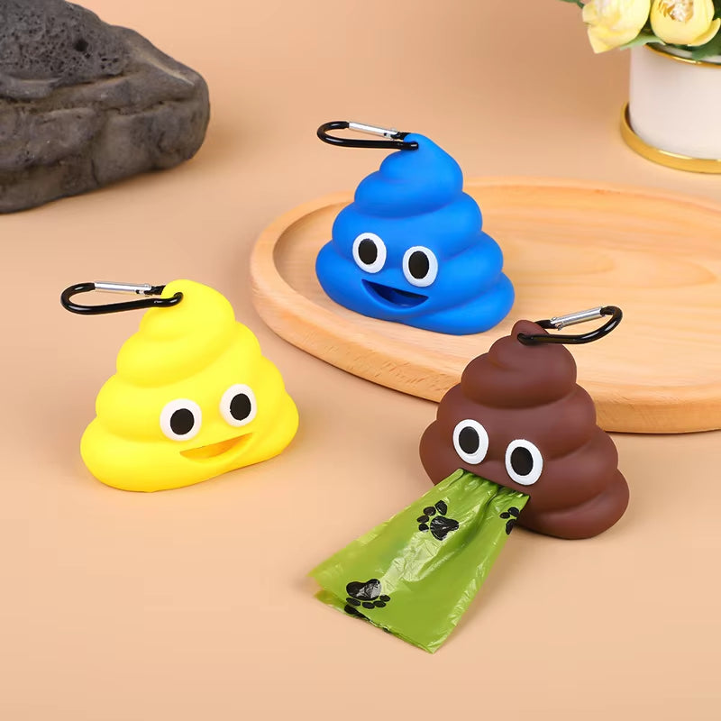 Creative Poop Shaped Pet Poop Waste Bag Dispenser Portable Pet Bin Bag Holder with Clip Pet Dog Leash Outdoor Walking and Travel