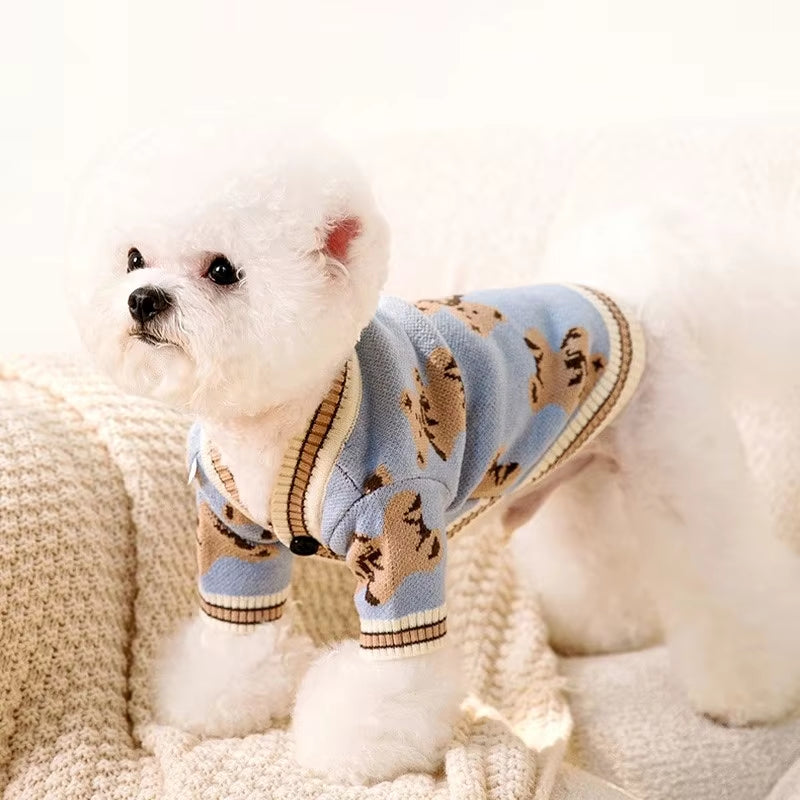 Luxury Cardigan Dog Sweaters Winter Warm Dog Clothes Chihuahua French Bulldog Clothing Pet Coat Jacket Pet Items Knitted Sweater