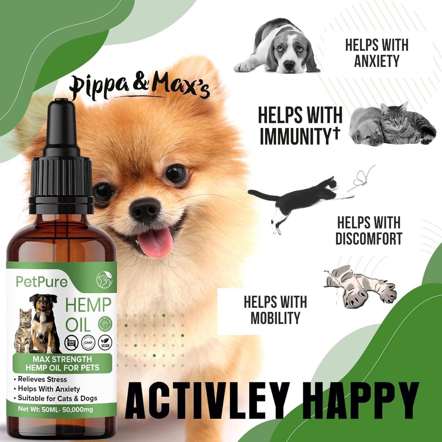 Hemp Oil for Dogs and Cats & Pets - 50,000MG 50Ml – Hemp Extract - May Help Stiff Joints & Bones, Reduce Stress and Anxiety