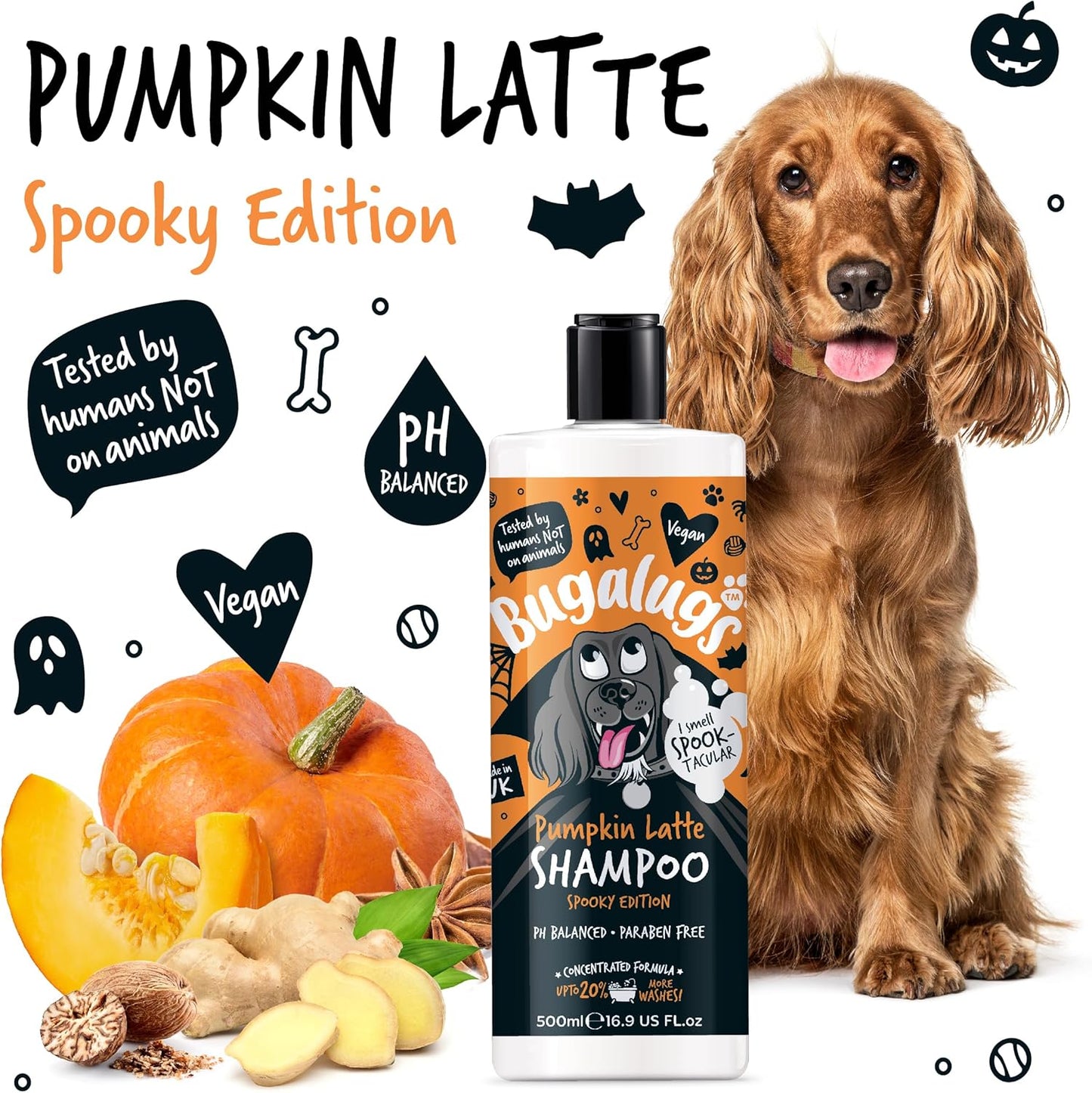 Pumpkin Latte Dog Shampoo Spooky Edition - Ghoulishly Good Grooming Products in a Fangtastic Fragrance. Dog & Puppy Shampoo, Vegan, Ph Balanced, Paraben Free & Made in the UK (Shampoo 500Ml)