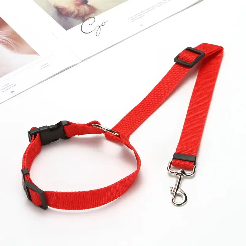 Solid Color Two-In-One Pet Car Seat Belt Nylon Lead Leash Backseat Safety Belt Adjustable Dogs Harness Collar Pet Accessories