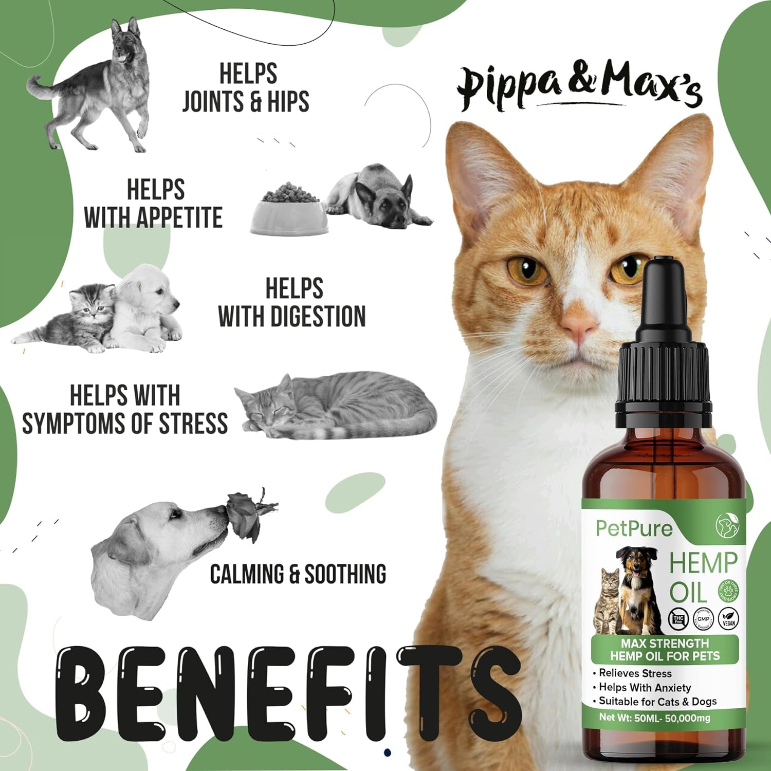 Hemp Oil for Dogs and Cats & Pets - 50,000MG 50Ml – Hemp Extract - May Help Stiff Joints & Bones, Reduce Stress and Anxiety