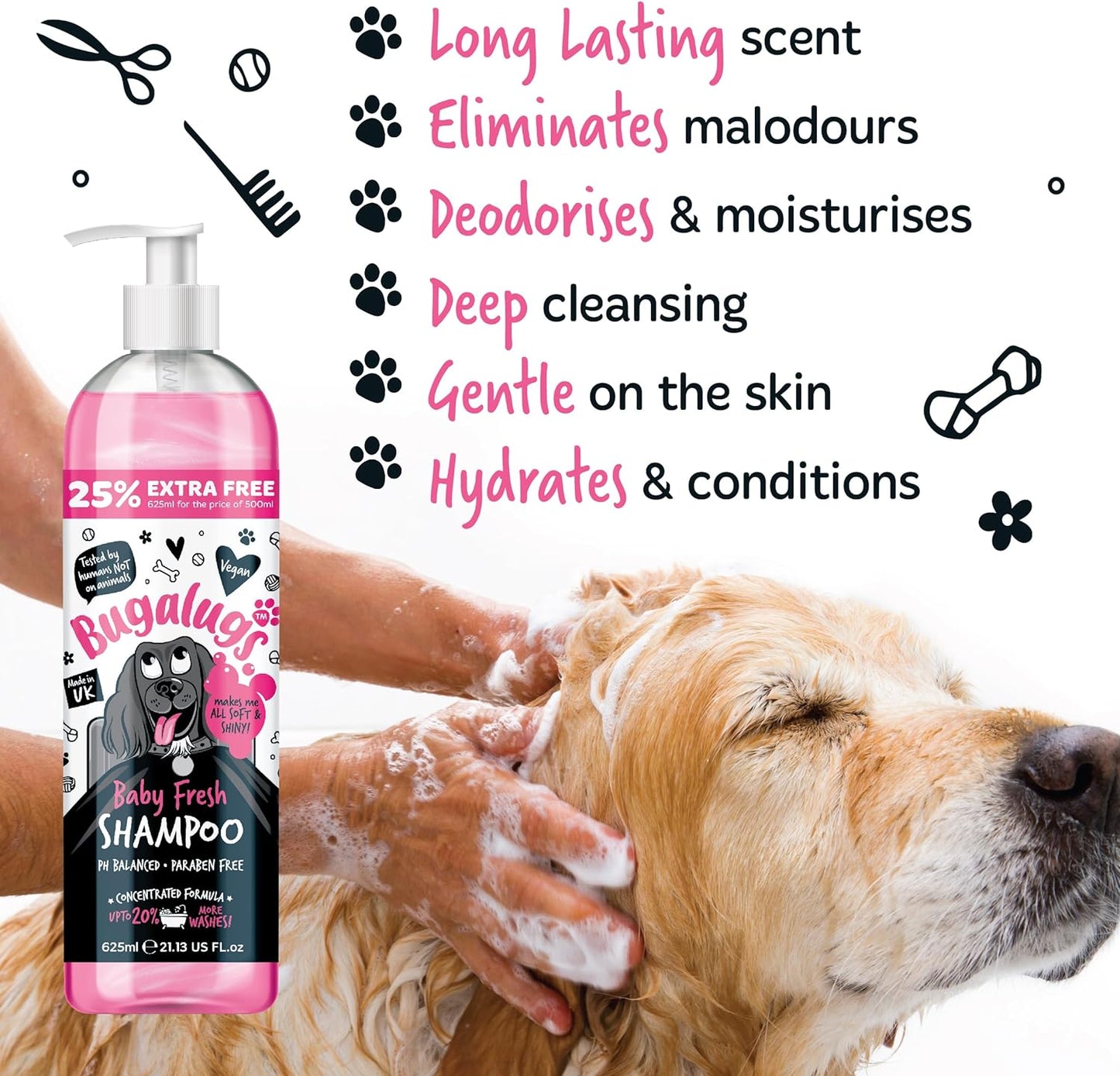 Baby Fresh Dog Shampoo Dog Grooming Shampoo Products for Smelly Dogs with Baby Powder Scent, Best Puppy Shampoo Baby Fresh, Shampoo Conditioner, Vegan Pet Shampoo Professional (625Ml)