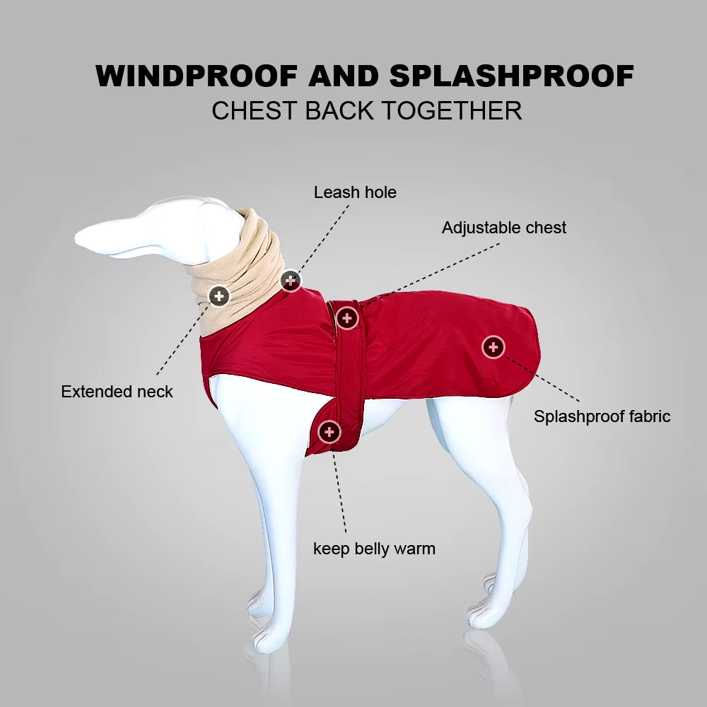 Super Warm Thick Dog Clothes Waterproof Dog Coat Jacket for Medium Large Dogs Greyhound Wolfhound Shepherd Clothing