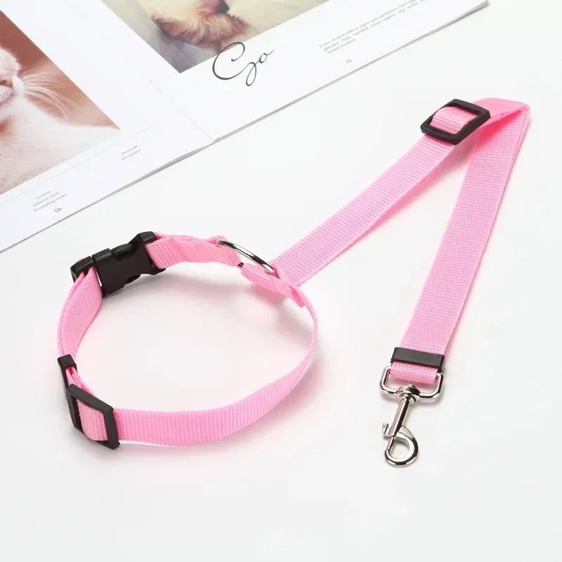 Solid Color Two-In-One Pet Car Seat Belt Nylon Lead Leash Backseat Safety Belt Adjustable Dogs Harness Collar Pet Accessories