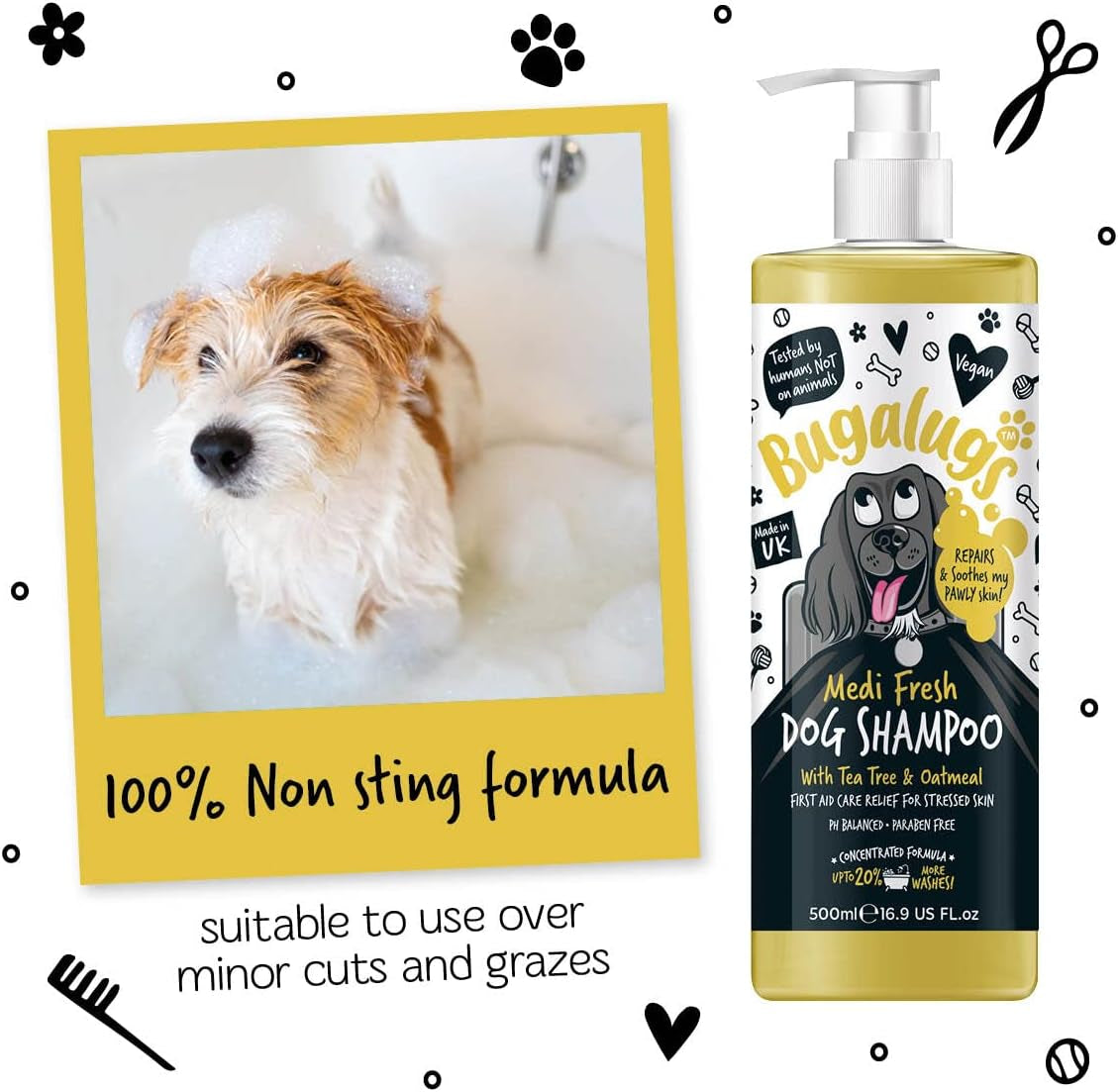 Dog Shampoo for Itchy Skin Antibacterial and Antifungal Natural Medicated Safe Sensitive Formula - Fast Absorbing Skin Cooling First Aid Relief for Cuts Grazes Skin Irritation