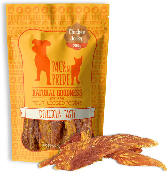 PACK’N PRIDE Natural Dog Treats, 200 G Air-Dried Chicken Fillets, Low Fat Chicken Breast Jerky, Dog Chews for Small&Medium&Large Dogs, Grain-Free Dog Training Treats, High in Protein