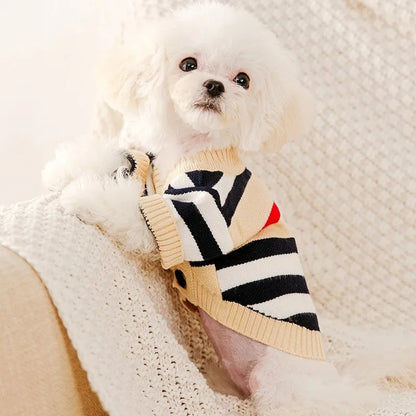 Luxury Dog Clothes Chihuahua Pet Striped Cardigan Sweater Bichon Frise Puppy Kitten Dog Warm Coat Cat Dog Accessories Pet Outfit