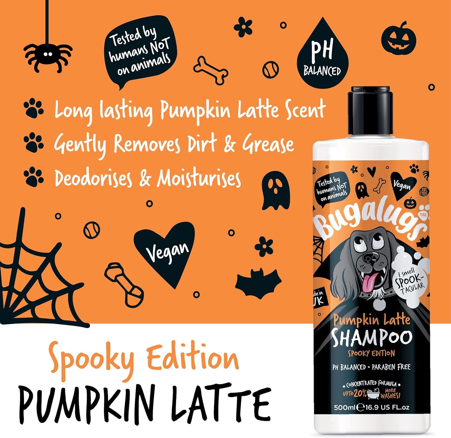 Pumpkin Latte Dog Shampoo Spooky Edition - Ghoulishly Good Grooming Products in a Fangtastic Fragrance. Dog & Puppy Shampoo, Vegan, Ph Balanced, Paraben Free & Made in the UK (Shampoo 500Ml)