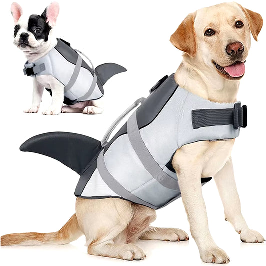 Shark Shaped Dog Life Jacket Enhanced Buoyancy Small Dogs Swimming Clothes Safety Vest with Handle for Medium Large Dogs Surfing