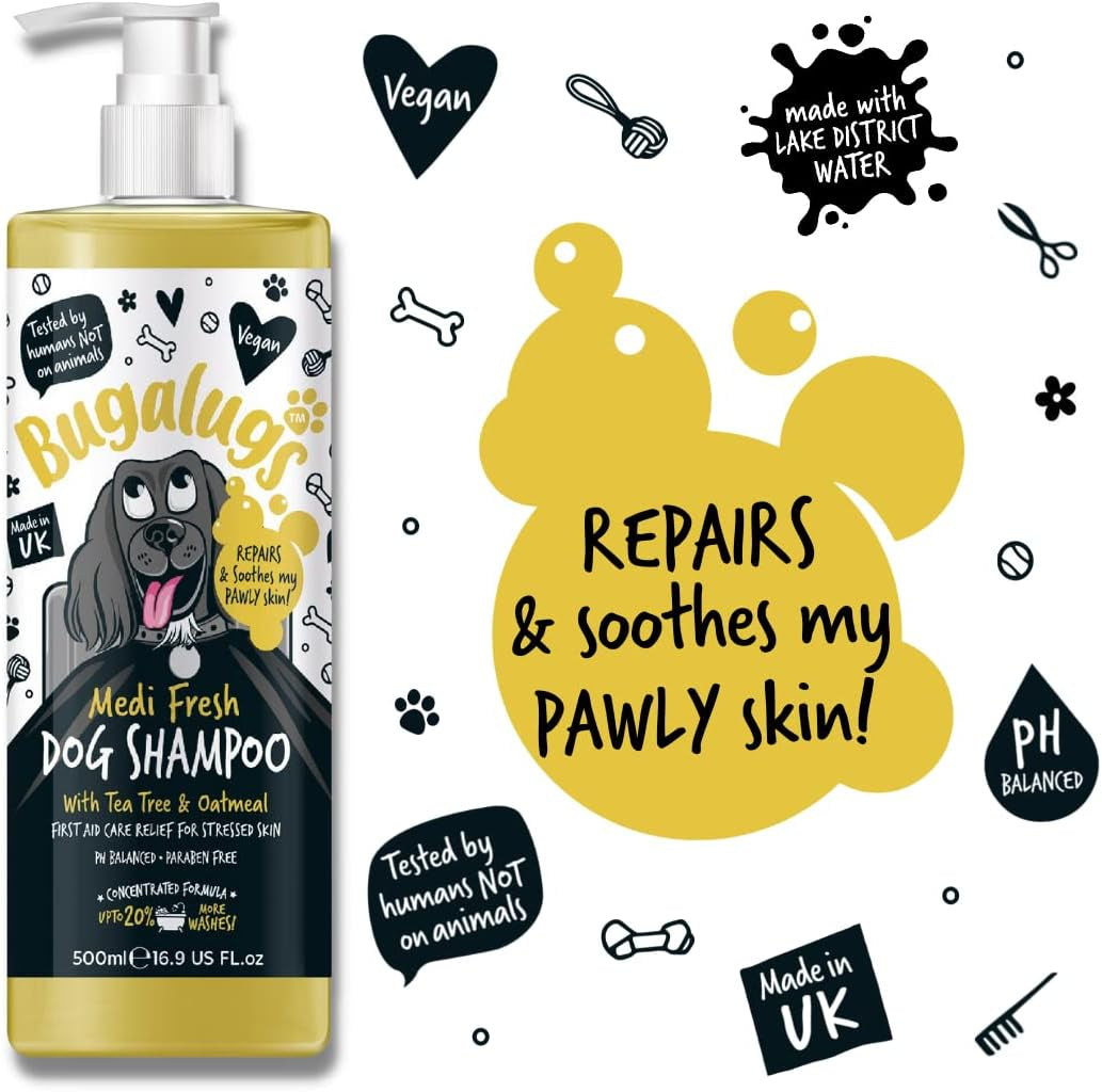 Dog Shampoo for Itchy Skin Antibacterial and Antifungal Natural Medicated Safe Sensitive Formula - Fast Absorbing Skin Cooling First Aid Relief for Cuts Grazes Skin Irritation