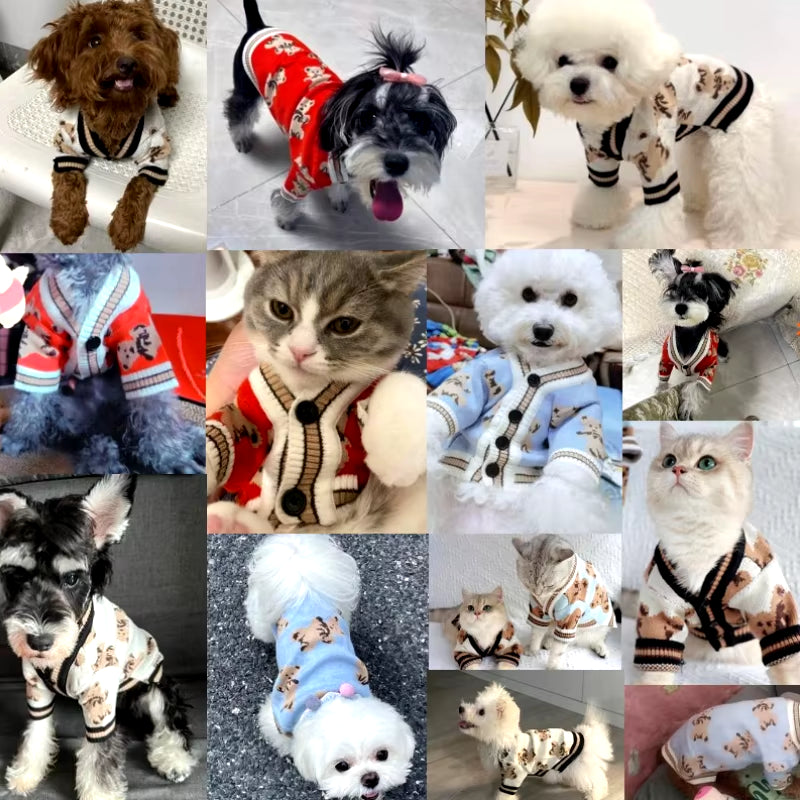 Luxury Cardigan Dog Sweaters Winter Warm Dog Clothes Chihuahua French Bulldog Clothing Pet Coat Jacket Pet Items Knitted Sweater