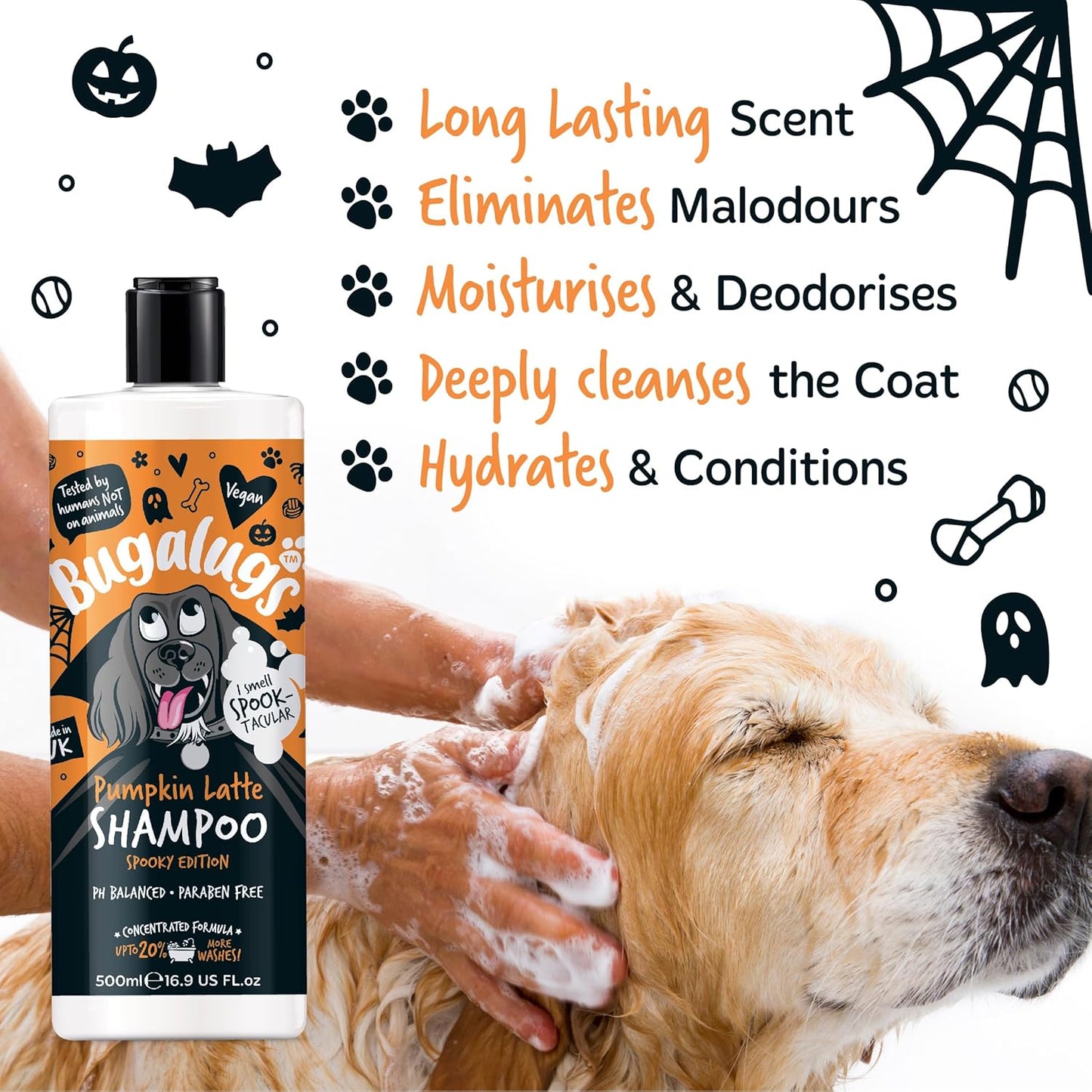 Pumpkin Latte Dog Shampoo Spooky Edition - Ghoulishly Good Grooming Products in a Fangtastic Fragrance. Dog & Puppy Shampoo, Vegan, Ph Balanced, Paraben Free & Made in the UK (Shampoo 500Ml)