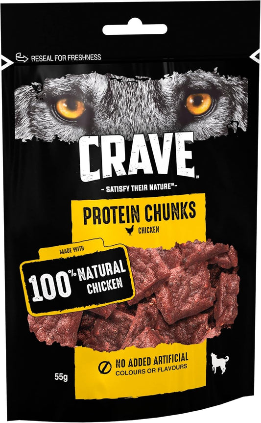 Protein Chunks 6 X 55 G Snacks, Dog Treats Chicken with High Protein, Grain-Free