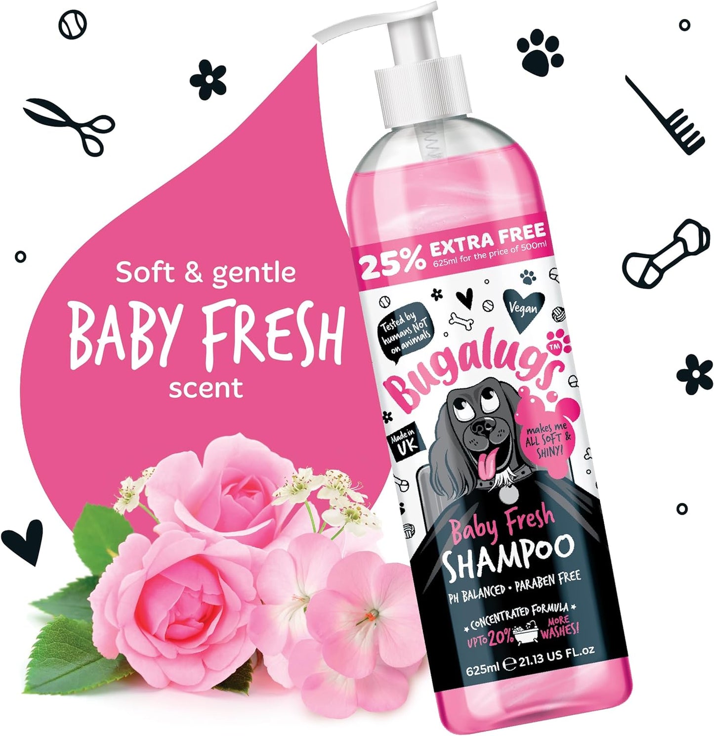 Baby Fresh Dog Shampoo Dog Grooming Shampoo Products for Smelly Dogs with Baby Powder Scent, Best Puppy Shampoo Baby Fresh, Shampoo Conditioner, Vegan Pet Shampoo Professional (625Ml)