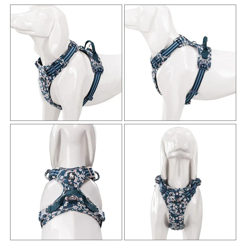 Pet Harness Floral No Pull Cotton Fabric Breathable and Reflective Soft Cats Dogs Small Medium Walking Running TLH5655