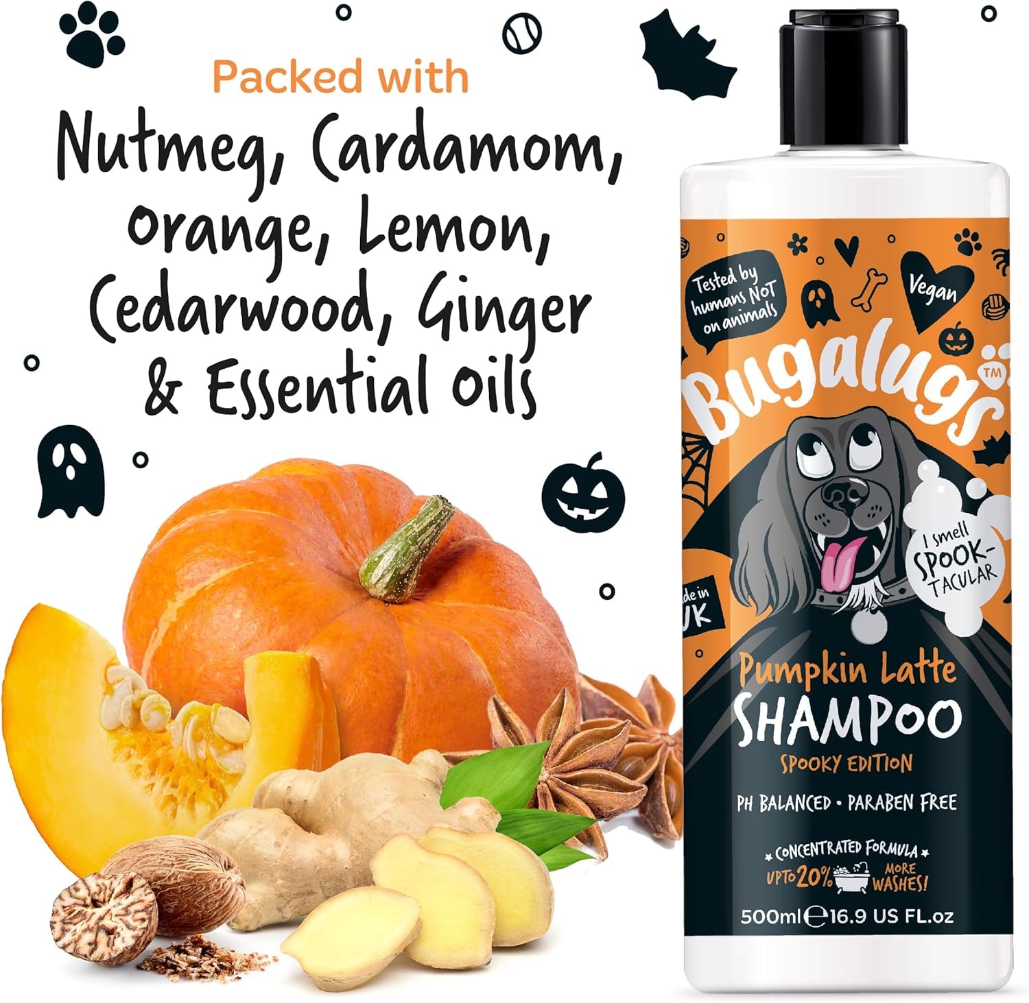 Pumpkin Latte Dog Shampoo Spooky Edition - Ghoulishly Good Grooming Products in a Fangtastic Fragrance. Dog & Puppy Shampoo, Vegan, Ph Balanced, Paraben Free & Made in the UK (Shampoo 500Ml)