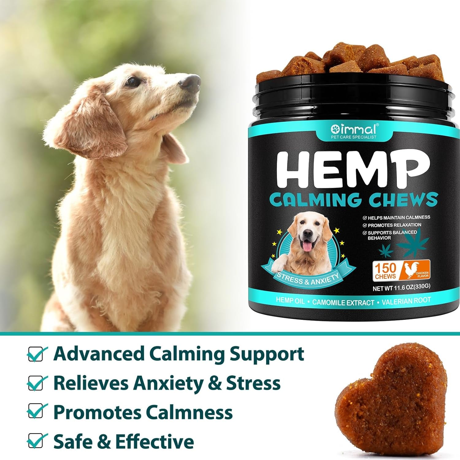 Dog Calming Treats 150 Count, Hemp Calming Chews for Dogs, Helps with Dog Anxiety, Separation, Barking, Stress Relief, Melatonin for Dogs, Sleep Calming Aid, for All Breeds & Sizes