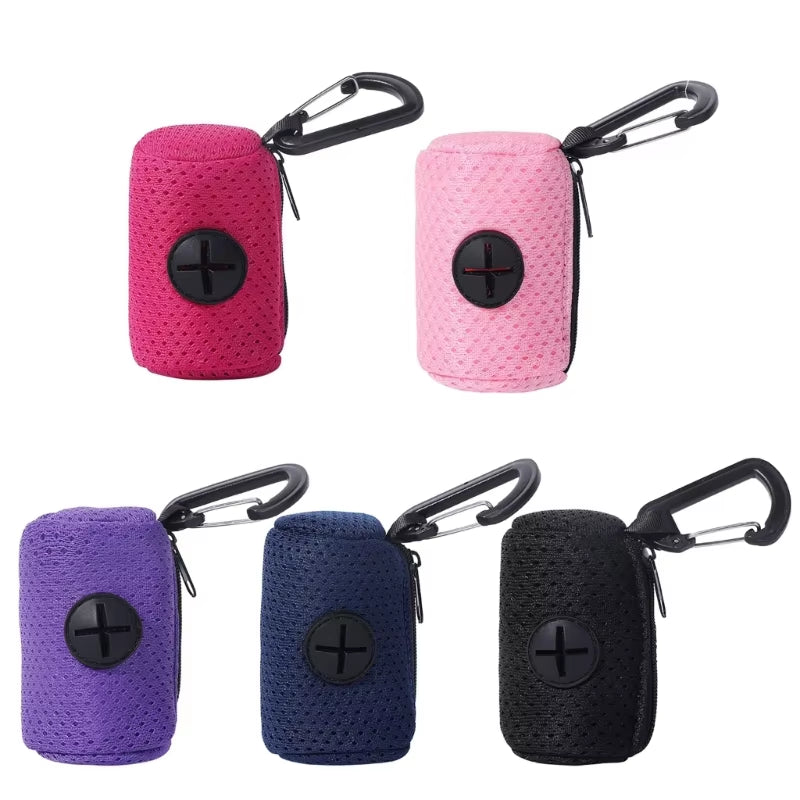 367A Dog Poop Bag Dispenser Hangable Meshfabric Pet Poop Bag Holder Practical Trash Bag Dispenser for Pet Walking Training