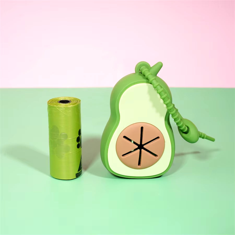 (1 Avocado+1 Roll of Garbage Bag) Cute Avocado Shaped Dog Waste Bag Dispenser Dog Pooper Scooper with Leash Attachment