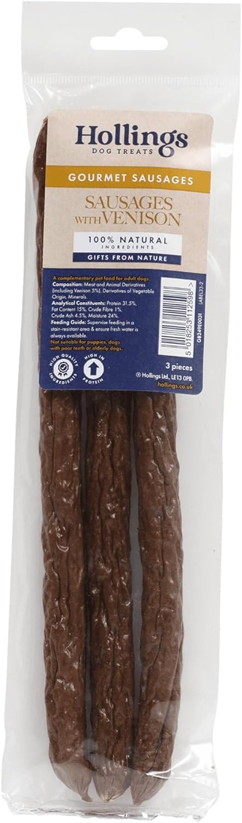 Sausages with Venison Dog Treats, Delicious, Nutritious Air Dried Chews for Adult Dogs, Made with 100% Natural Ingredients (Pack of 3)