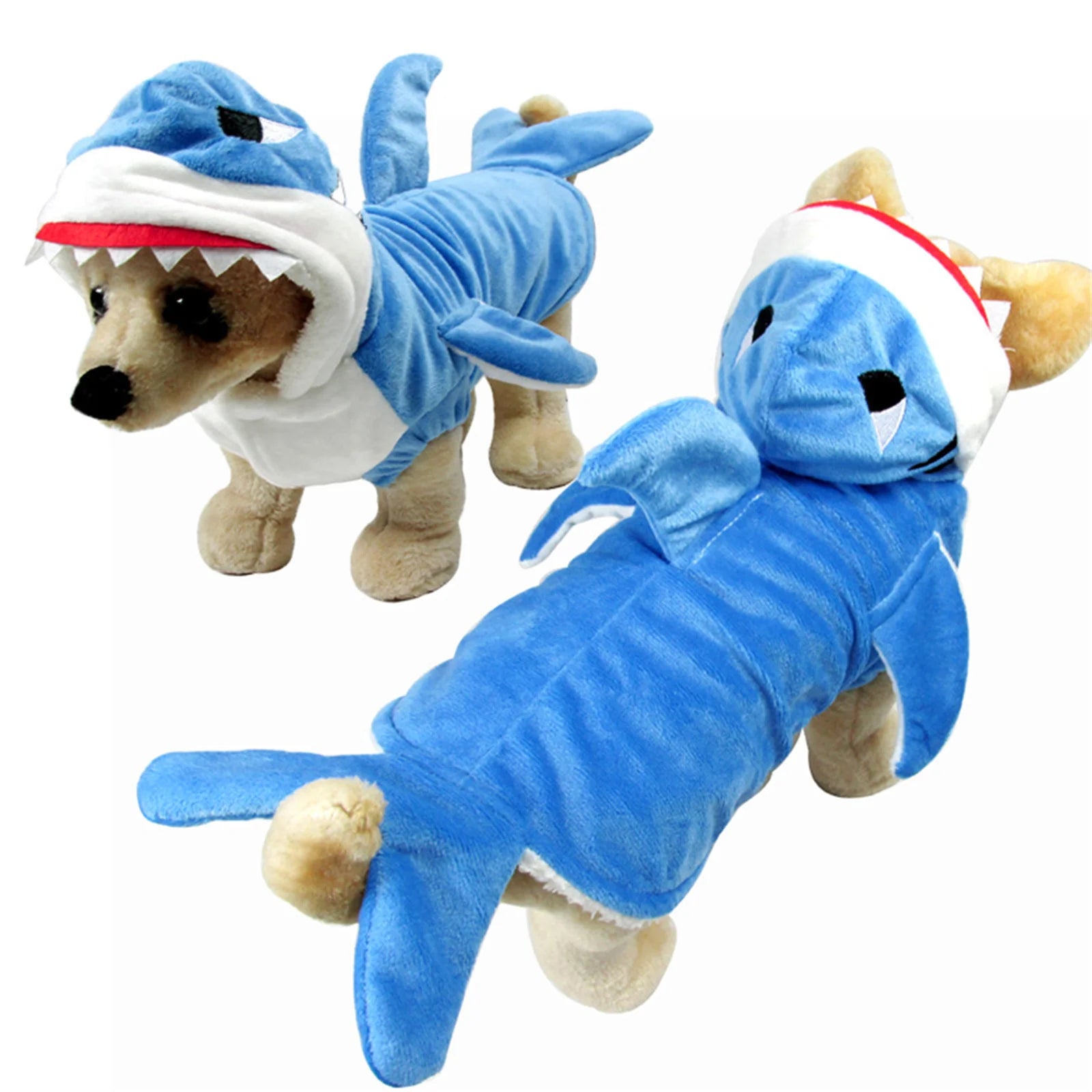 Shark Cosplay Costumes for Pet Adorable Blue Shark Animal Fleece Hoodie Halloween Costume Christmas Dress Funny Dog