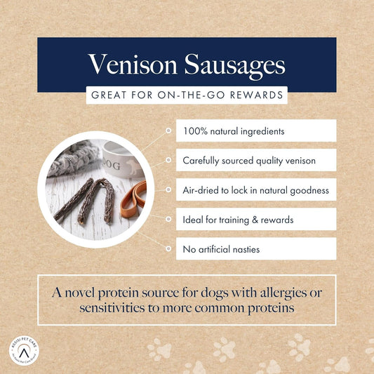 Sausages with Venison Dog Treats, Delicious, Nutritious Air Dried Chews for Adult Dogs, Made with 100% Natural Ingredients (Pack of 3)