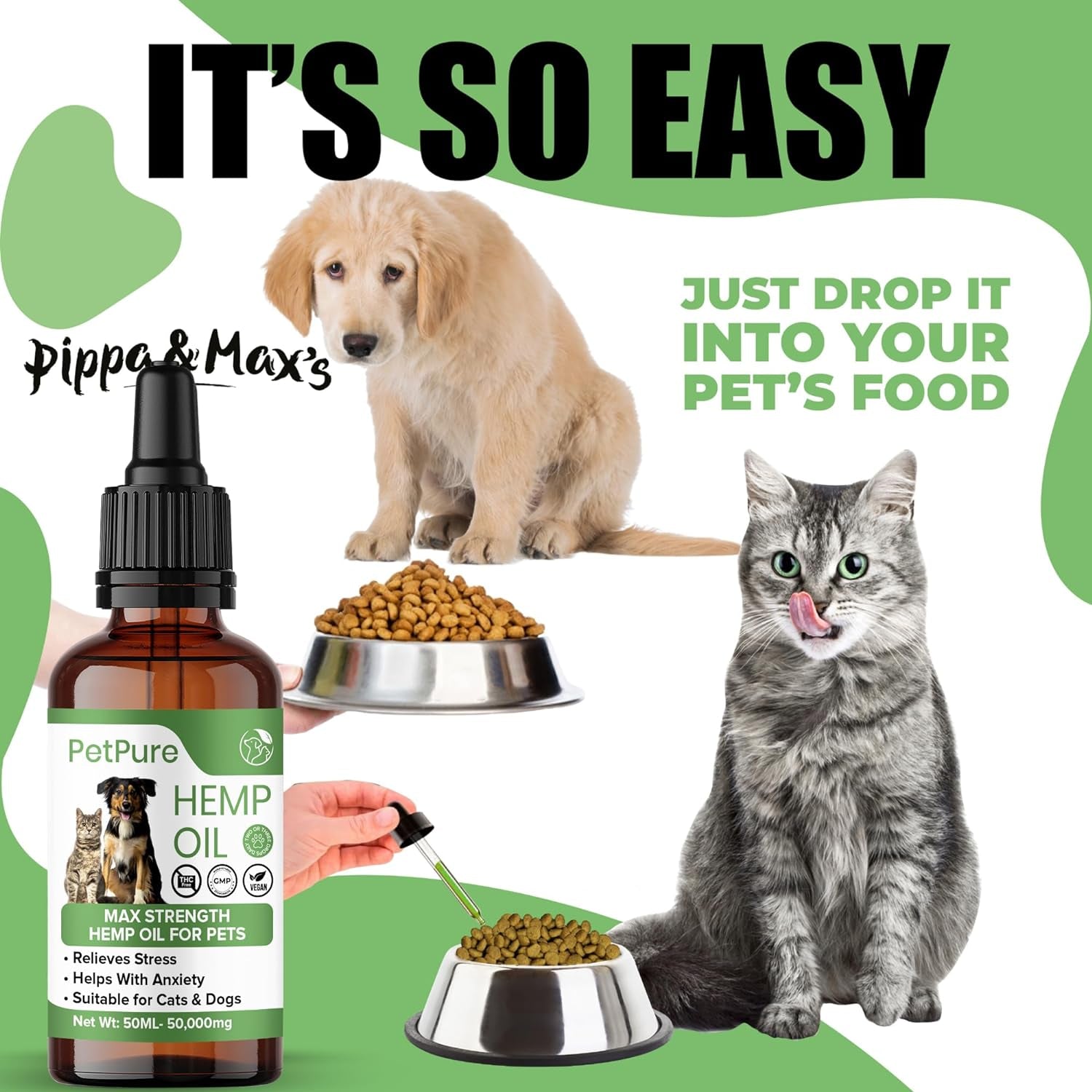 Hemp Oil for Dogs and Cats & Pets - 50,000MG 50Ml – Hemp Extract - May Help Stiff Joints & Bones, Reduce Stress and Anxiety