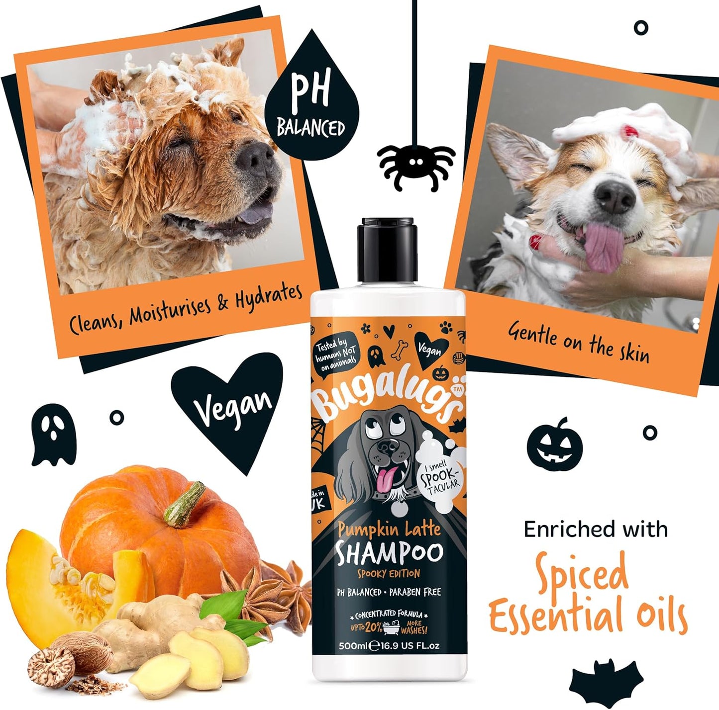 Pumpkin Latte Dog Shampoo Spooky Edition - Ghoulishly Good Grooming Products in a Fangtastic Fragrance. Dog & Puppy Shampoo, Vegan, Ph Balanced, Paraben Free & Made in the UK (Shampoo 500Ml)