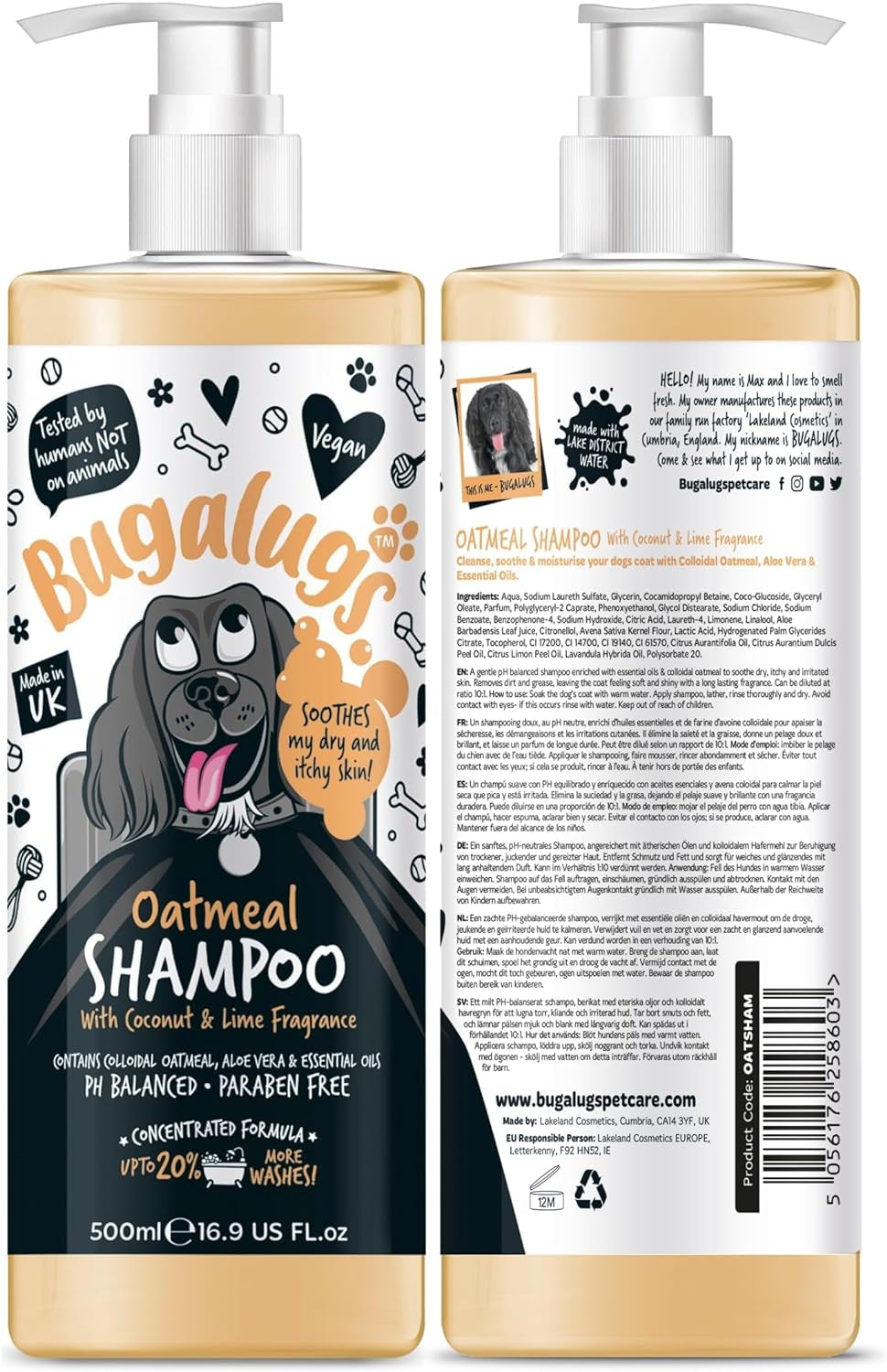 Oatmeal & Aloe Vera Dog Shampoo Dog Grooming Shampoo Products for Smelly Dogs with Fragrance, Oatmeal Puppy Shampoo, Professional Vegan Pet Shampoo & Conditioner (500Ml)