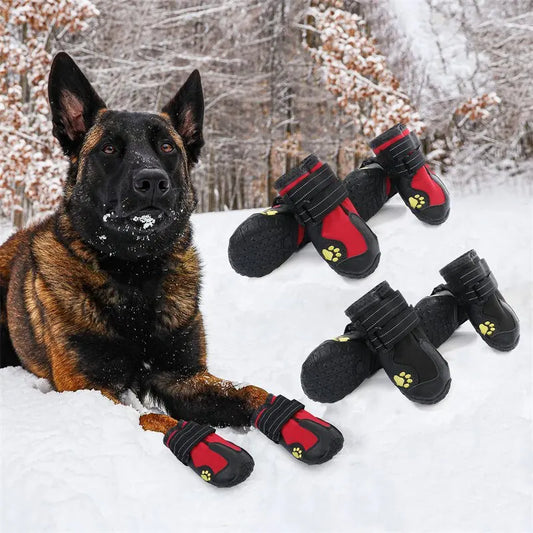 Waterproof Dog Boots Warm Snow 4Pcs/Set Pet Dog Shoes Reflective Rain Pets Booties Anti-Slip Socks Footwear for Medium Large Dog