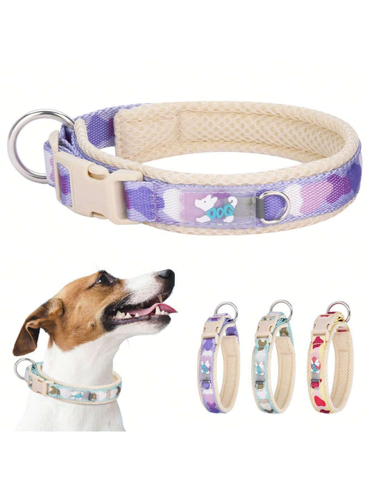 1Pc Adjustable Pet Dog Collar,Use Durable Webbing and Breathable Mesh Fabric,High-Quality Buckle,Ideal to Small,Medium and Large Dogs.