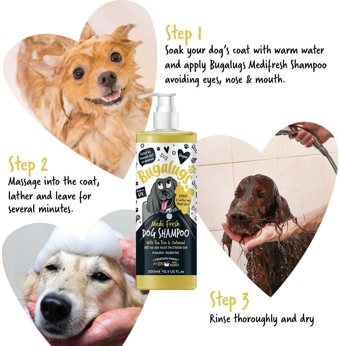 Dog Shampoo for Itchy Skin Antibacterial and Antifungal Natural Medicated Safe Sensitive Formula - Fast Absorbing Skin Cooling First Aid Relief for Cuts Grazes Skin Irritation