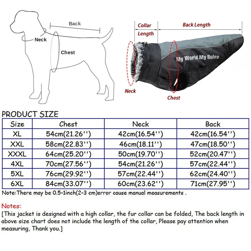 Waterproof Large Dog Clothes Winter Dog Coat with Harness Furry Collar Warm Pet Clothing Big Dog Jacket Labrador Bulldog Costume LATEST