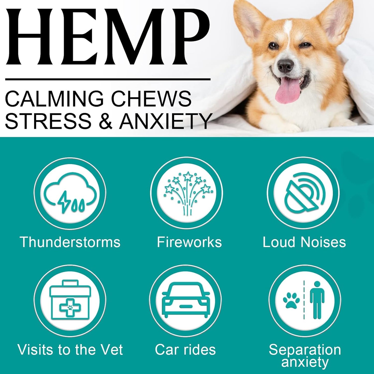 Dog Calming Treats 150 Count, Hemp Calming Chews for Dogs, Helps with Dog Anxiety, Separation, Barking, Stress Relief, Melatonin for Dogs, Sleep Calming Aid, for All Breeds & Sizes