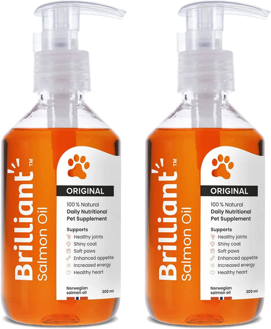 Brilliant Salmon Oil for Dogs, Cats, Puppy, Horse, Ferret & Pets - Pure Omega 3, 6 & 9 Fish Oil Food Supplement | Treats Itchy Skin, Joint Care, Heart Health & Natural Coat  (2X300Ml)