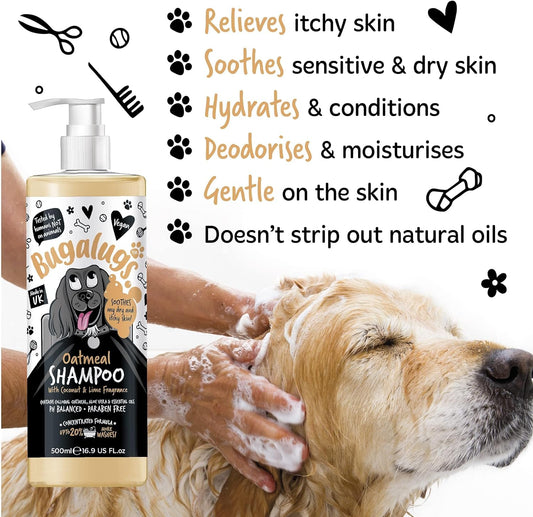 Oatmeal & Aloe Vera Dog Shampoo Dog Grooming Shampoo Products for Smelly Dogs with Fragrance, Oatmeal Puppy Shampoo, Professional Vegan Pet Shampoo & Conditioner (500Ml)